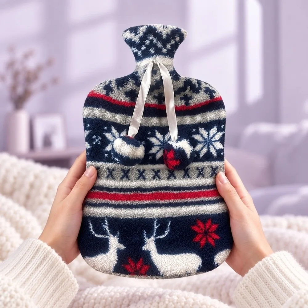 New Coral Fleece Hot Water Bottle 1000ml 2000ml Leakproof Rubber Hot Water Bag Soft Thickened Hot Water Bottle Cover Winter