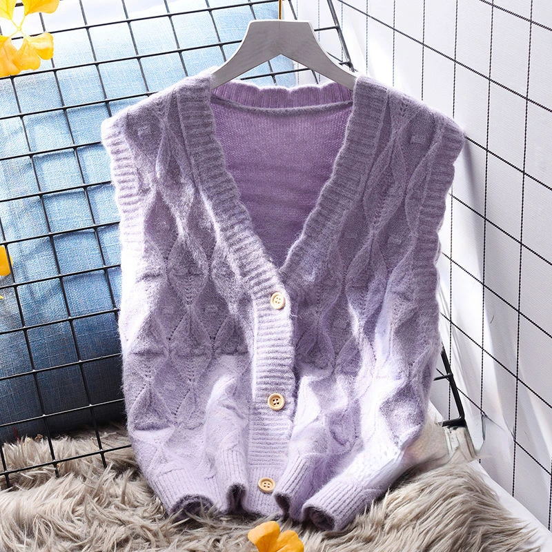 

Solid Lovely Screw Thread Sweater Vest Women Autumn Korean Fashion Preppy Style Sweet Girlish Comfort Popular Temper Stylish Ins