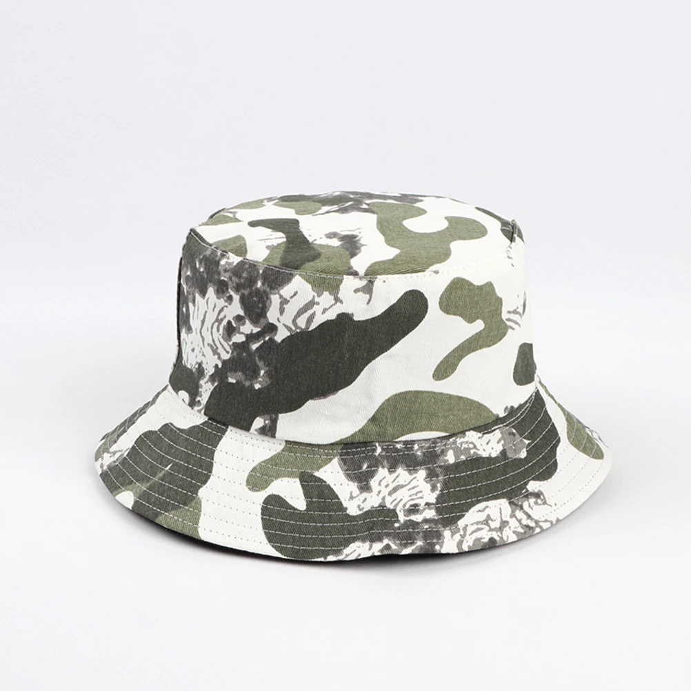 

1pc Fashion Camo Bucket Hat Cotton Fisherman Sun Hat Foldable Wide Brim Unisex Sun Protection Summer Gift Green White