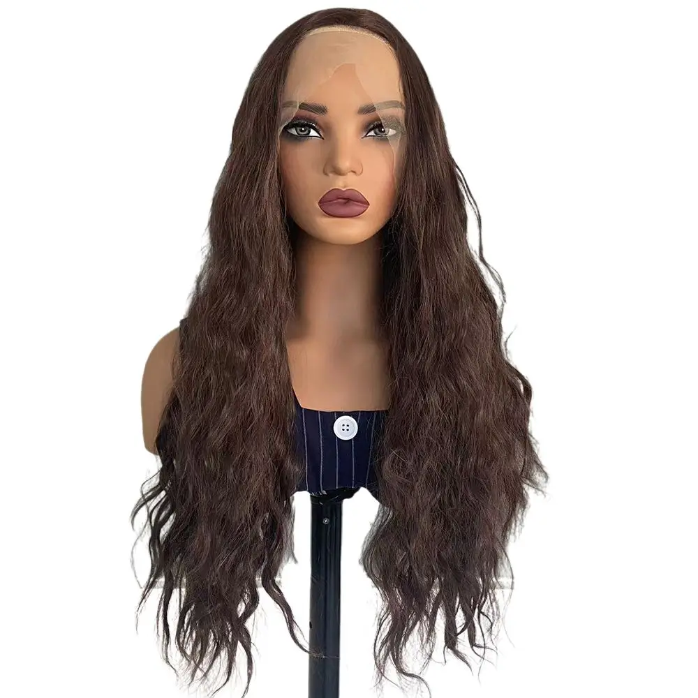 Brown Long Synthetic Lace Front Wig Fashion Chocolate Brown Deep Wave Wigs Party Cosplay Wig for Black Women Synthetic Wigs