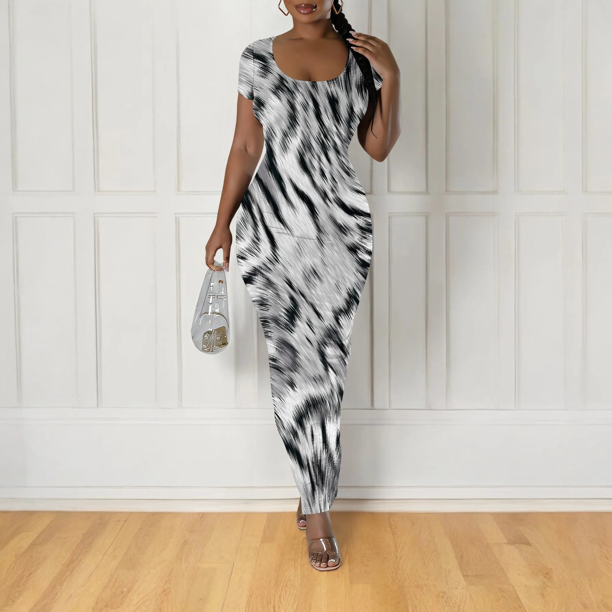 

SheFirstStyle Colorful Leopard Floral Print Bodycon Dress Women’s Short Sleeve Summer Party Dress