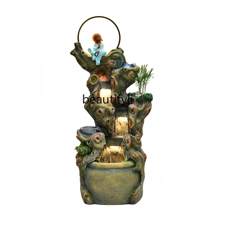 

Chinese Style Water Fountain Housewarming Water Landscape Little Monk Lucky Living Room Fish Tank Office Balcony