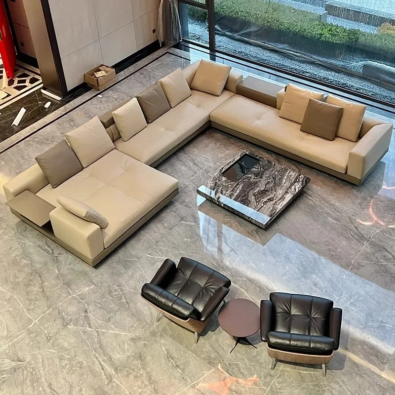 

luxury Connelly so fa high-end villa living room leather furn iture size apartment, corner combin ation