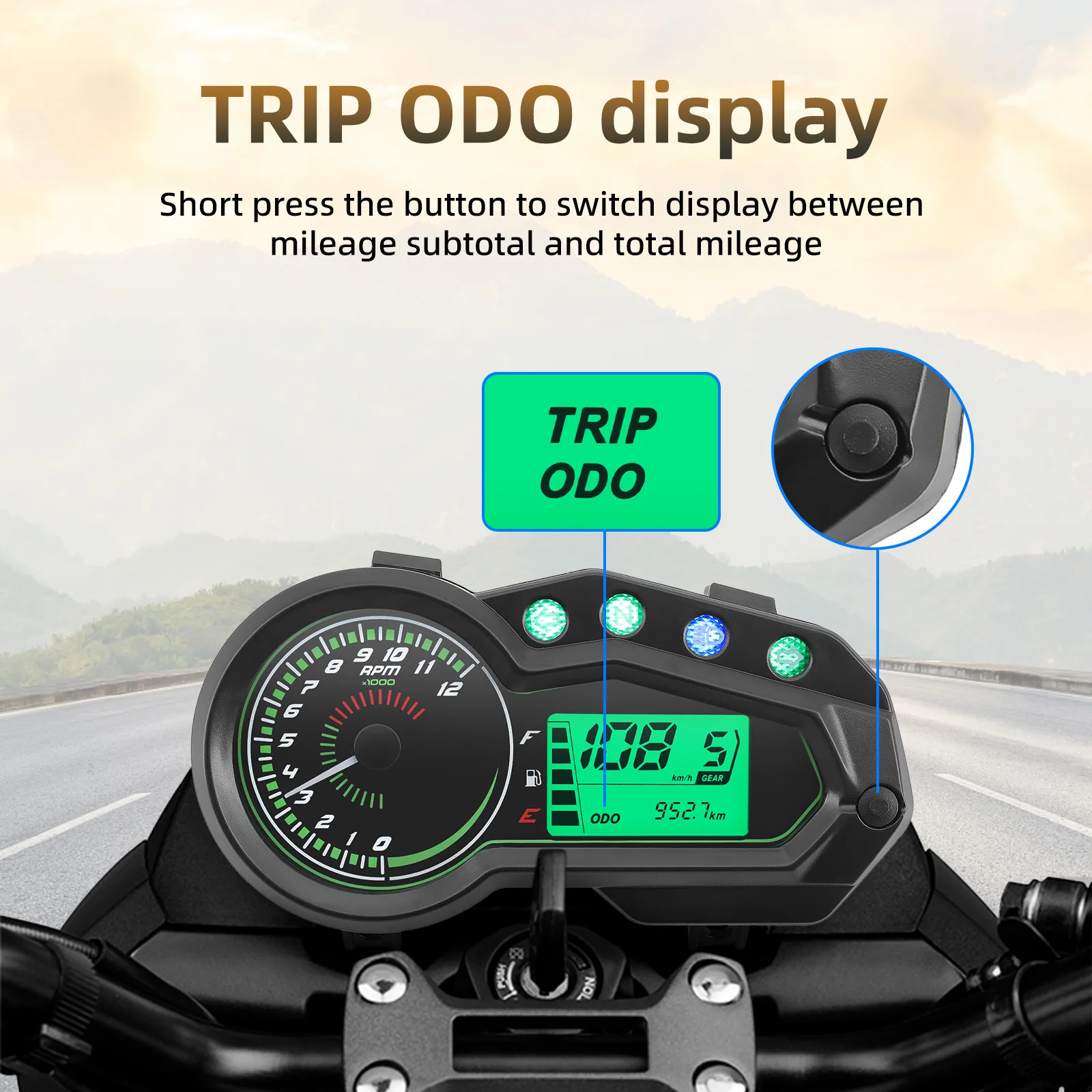 Motorcycle Speedometer Multifunction Instrument Suitable All Kinds of 12V Motorcycle LED Digital Waterproof Gauge Oil Level