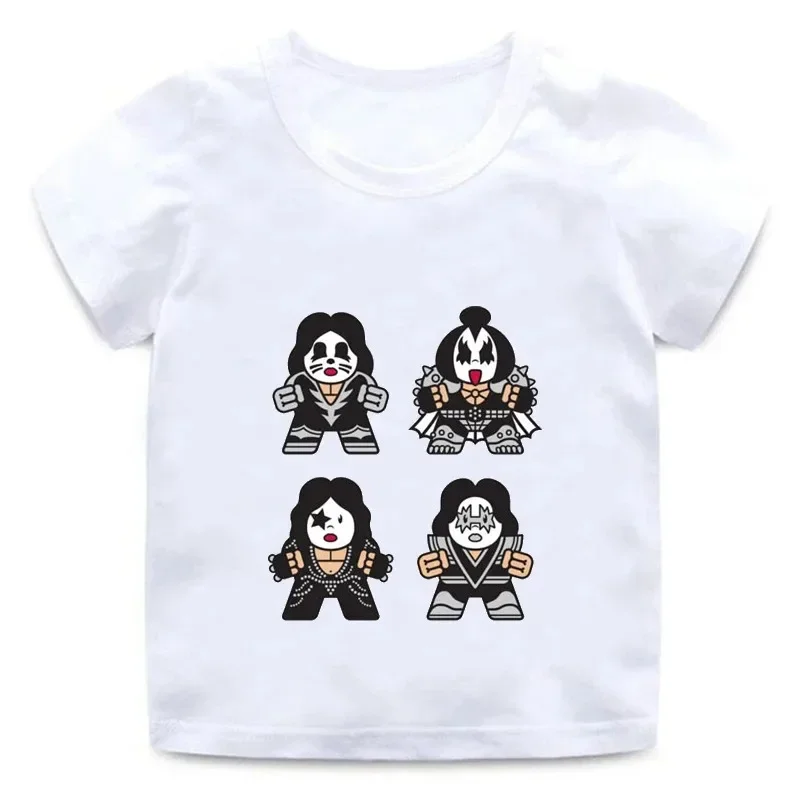 Summer Kids T-Shirt Boy Graphic Tee Blouse New Fans Kiss Rock Band Print Children Short Sleeve Universal TShirts Kawaii Clothing