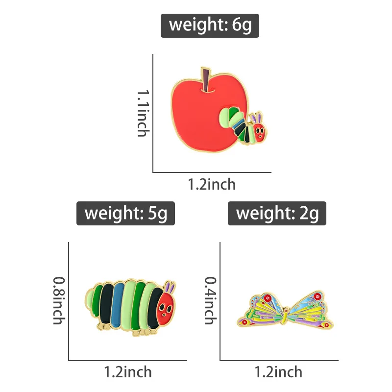 دبابيس المينا الحيوانية اللطيفة تتميز بفراشة كاتربيلر التفاح بروش شارة معدنية إبداعية للأطفال والأصدقاء هدية مجوهرات #2