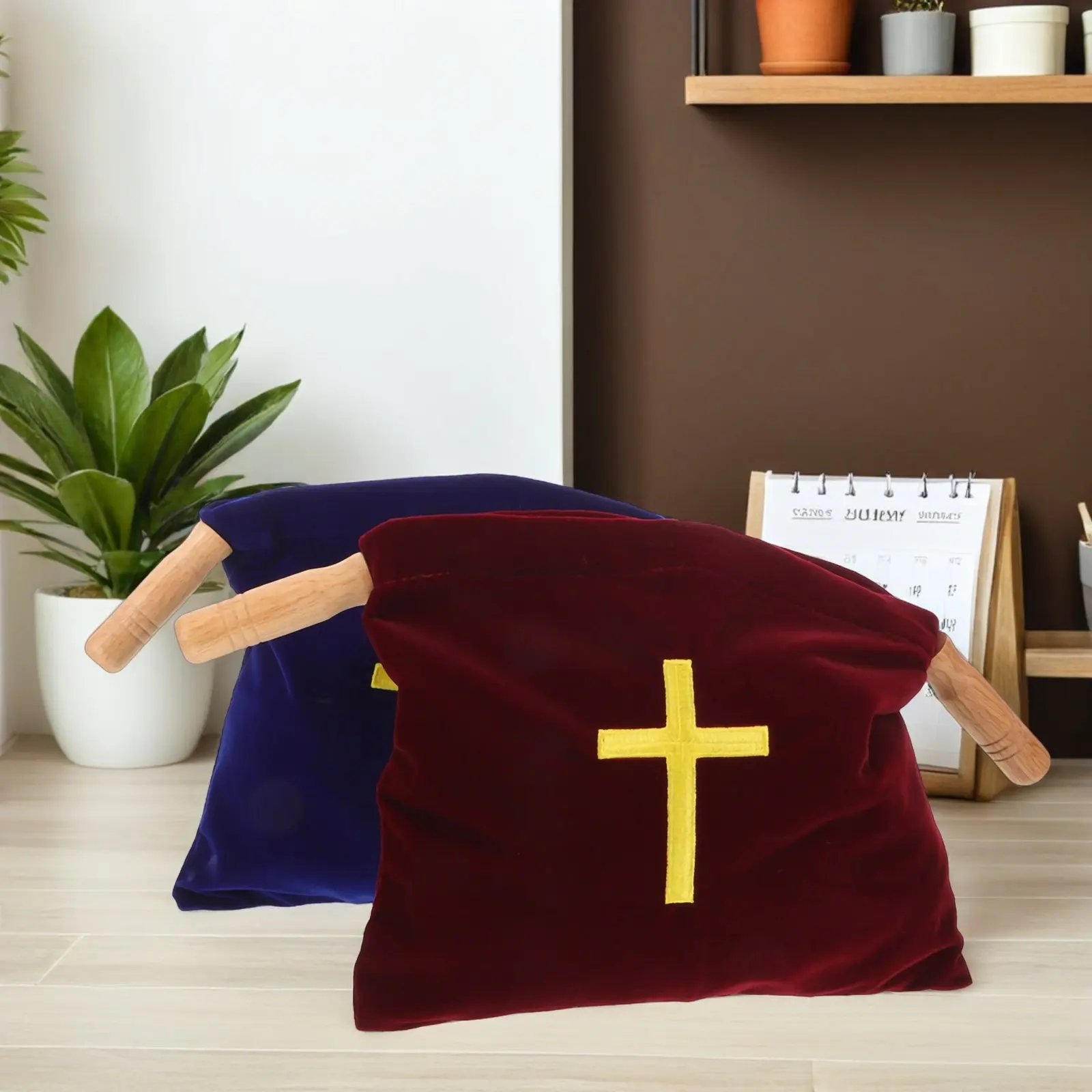 

Набор из 2 церковных сумок для пожертвований - Премиум-дизайн с вышивкой и деревянными ручками - Многофункциональный аксессуар для богослужений