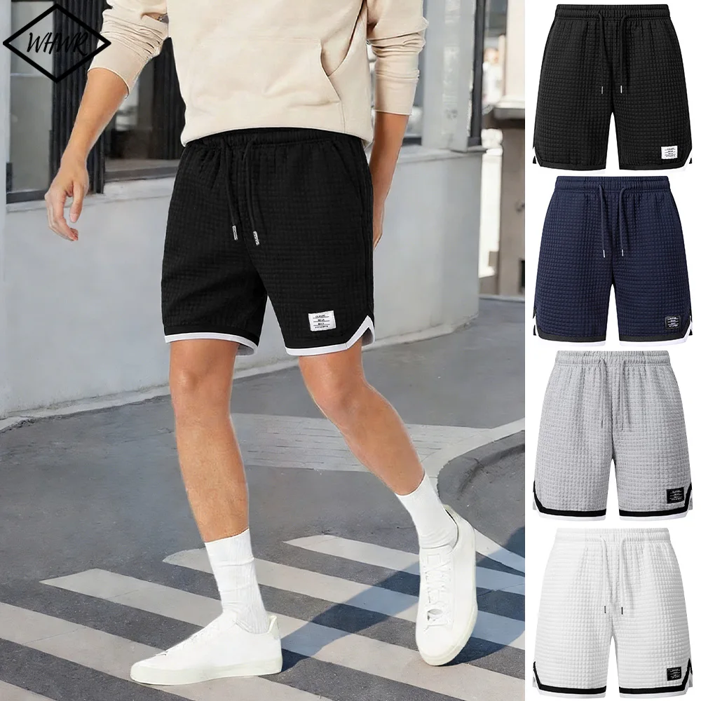 

Men's Casual Shorts Striped Jacquard Solid Color Vintage Shorts 2026 Summer Running Gym Fitness Jogging Patchwork Short Pant