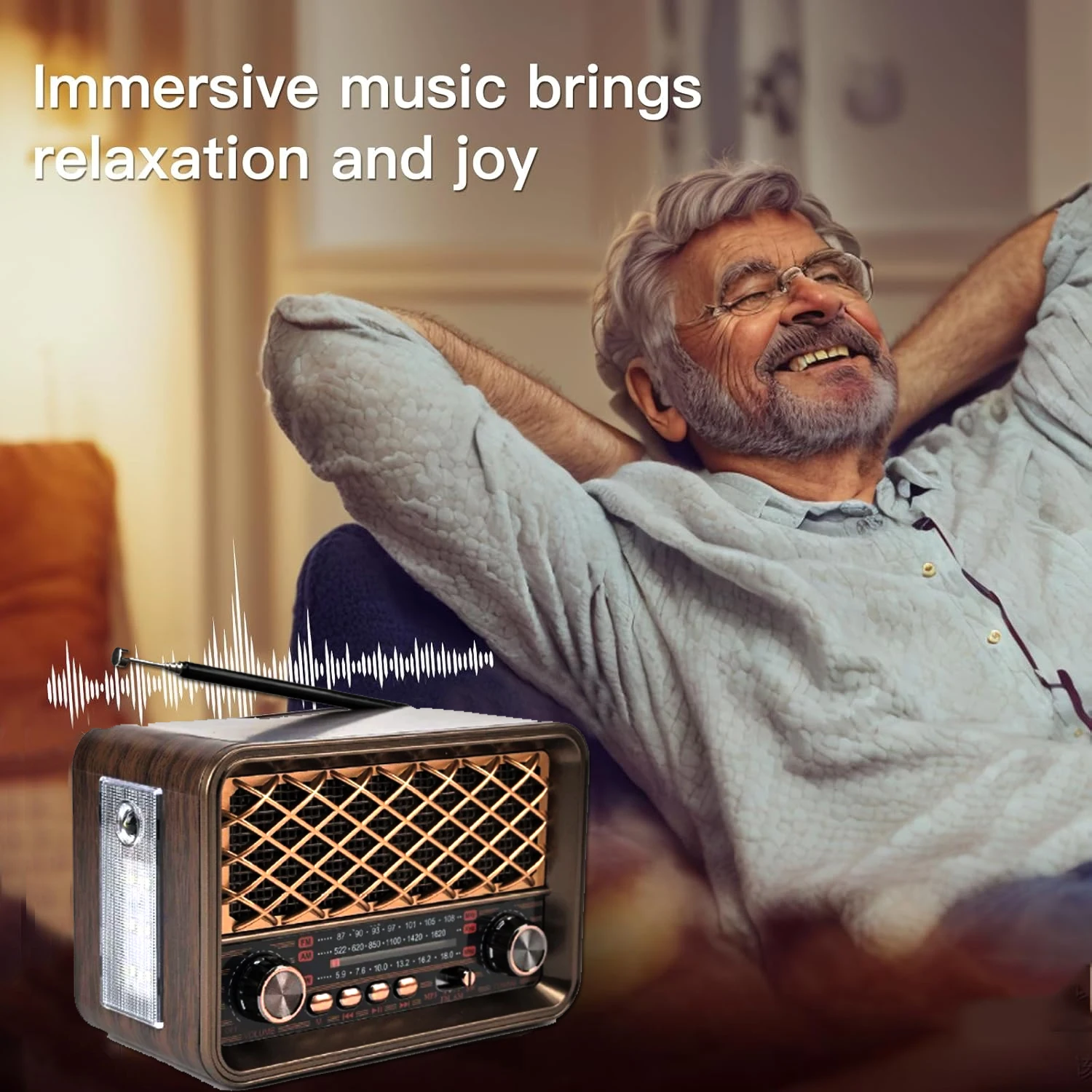 راديو محمول عتيق كلاسيكي ريترو FM AM SW كامل النطاق أجهزة الراديو استقبال سماعة لاسلكية تعمل بالبلوتوث المتكلم دعم LED Llight TF USB AUX