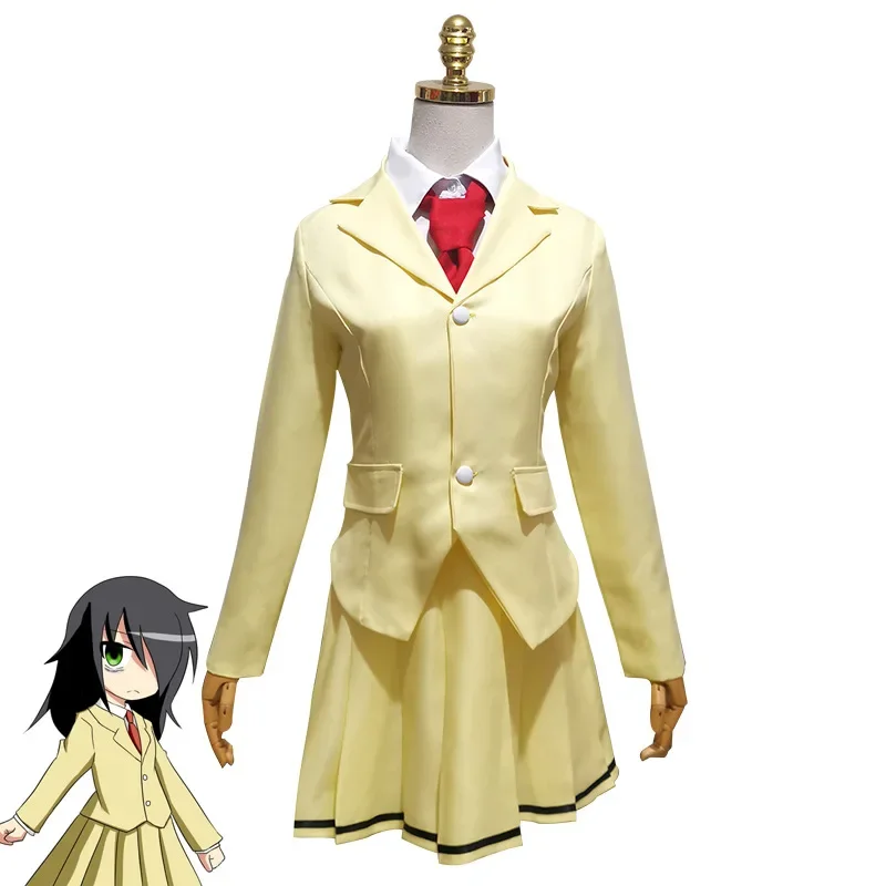 Anime WataMote Tomoko Kuroki Cosplay Costume Women Girls Lovely Yellow Jk Skirt Uniform Outfits Halloween Suit Wig shoes men