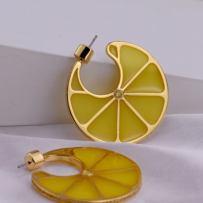 Lemon hoop earrings for women fruit cute earrings summer beach holiday jewelry funny creative jewelry