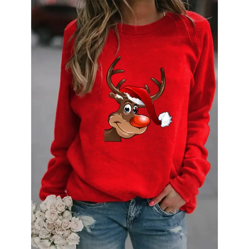 Europe and The United States Christmas New Crew-neck Long-sleeved Pullover Casual Printed Fleece Hoodie Sweatshirt  Sweatshirts