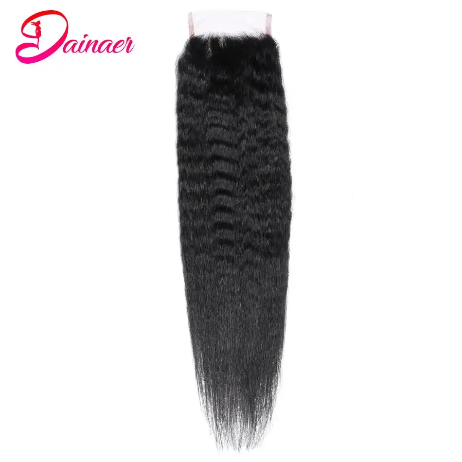 Kinky Straight Lace Encerramento do Cabelo Humano, Swiss Lace Encerramento Apenas, Cheap Cabelo Remy, Indian Yaki Cabelo Forte, 4x4