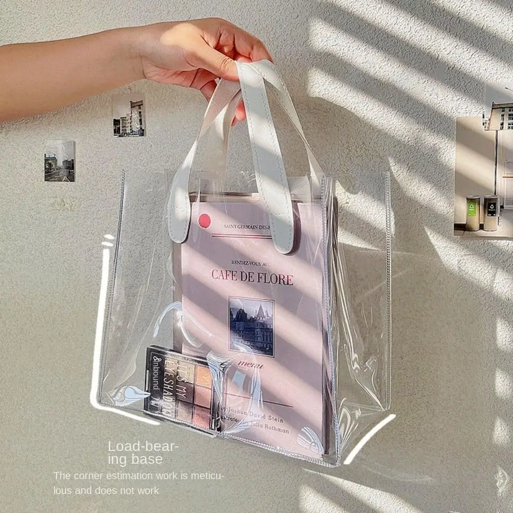 1PC Clear Tote Bag Transparent Reusable Shopping Bags Shoulder Handbag PVC Waterproof Storage Bag for Gift Cosmetic Plastic Bags