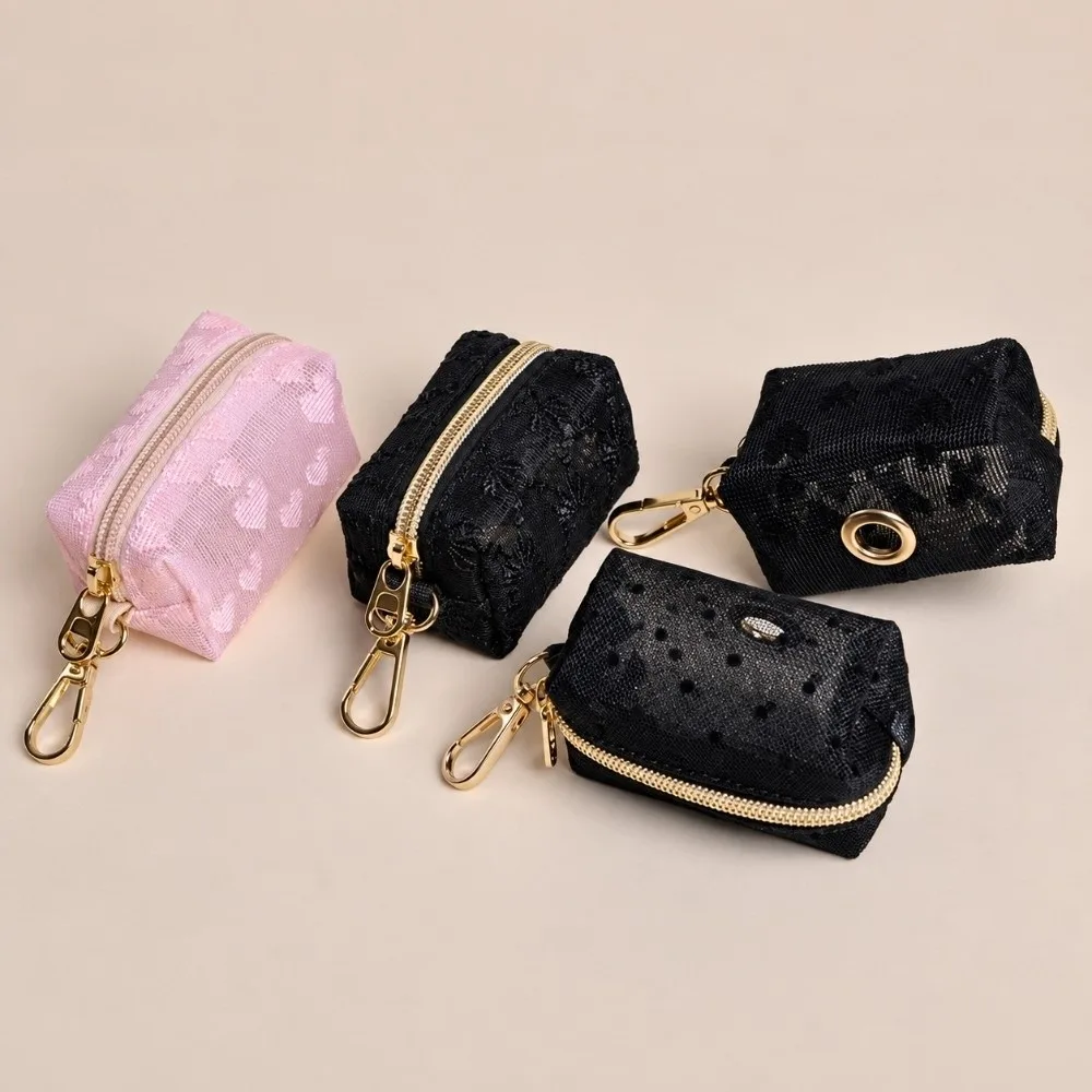 Lace Mesh Poop Bag Dispenser Mini Size Portable Waste Bag Pouch Carabiner Clip Keychain Clip Poop Bag Holder Pet Accessory