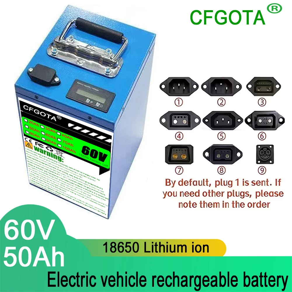 60V 20Ah-100Ah 18650 li-ion Rechargeable Battery 1800w 2400w 3000w BMS High power Protection 30A Output
