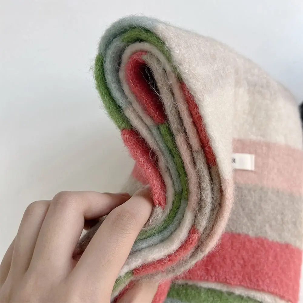 Warm Wrap Rainbow Stripes Scarf Letter Embroidery Apparel Accessories Korean Style Scarf Bandana Pashmina Sweater Tops