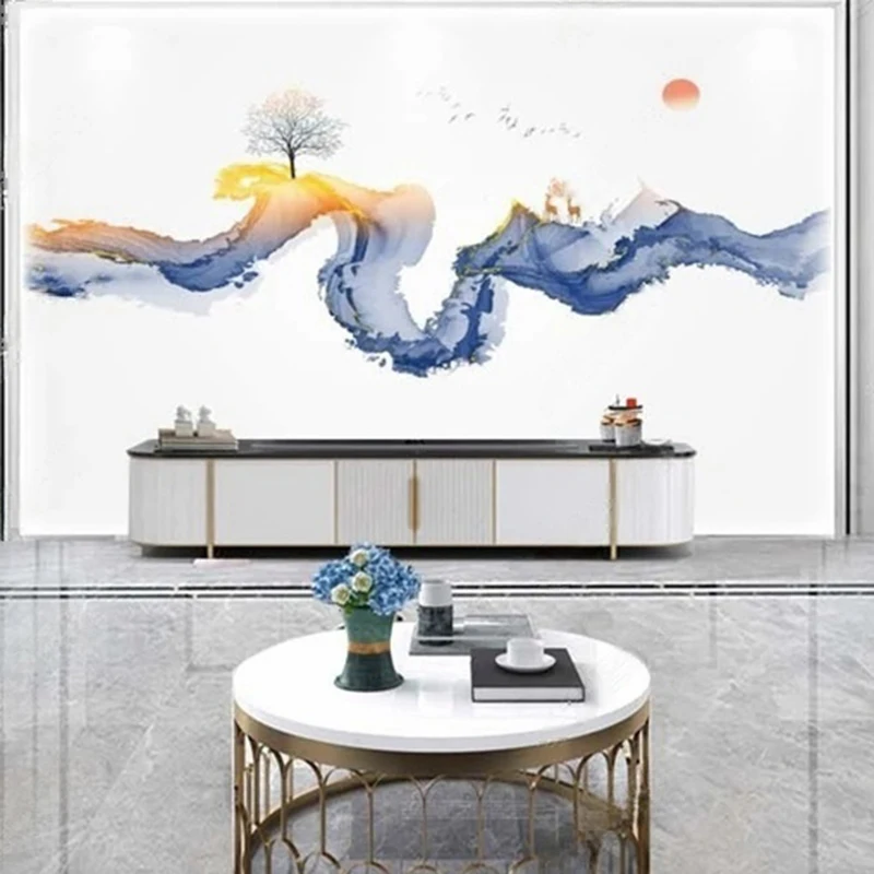 

Новый китайский стиль на заказ тушь живопись пейзаж на заказ фотообои живописная гора фон украшение стены