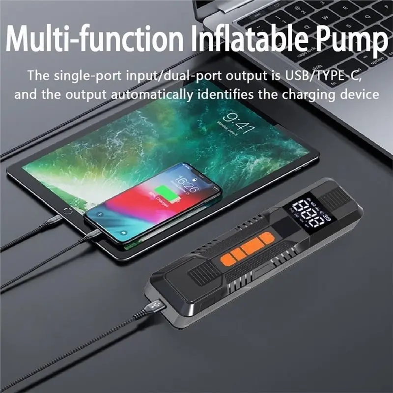 Tire Inflator LED Light Portable Air Compressor Air Pump 6000Mah Battery, LCD Display Tire Pressure Gauge For Car Tires