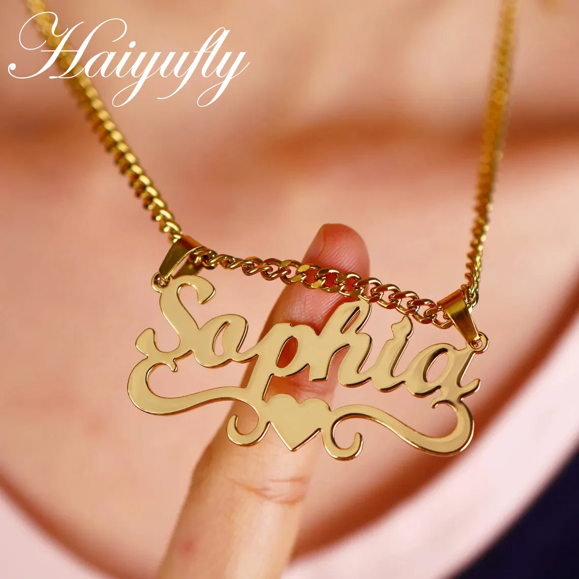 

Haiyufly Custom Name Necklace for Women Men Stainless Steel Jewelry 2 Hole Pendant Choker Cuban Chain Personalized Birthday Gift