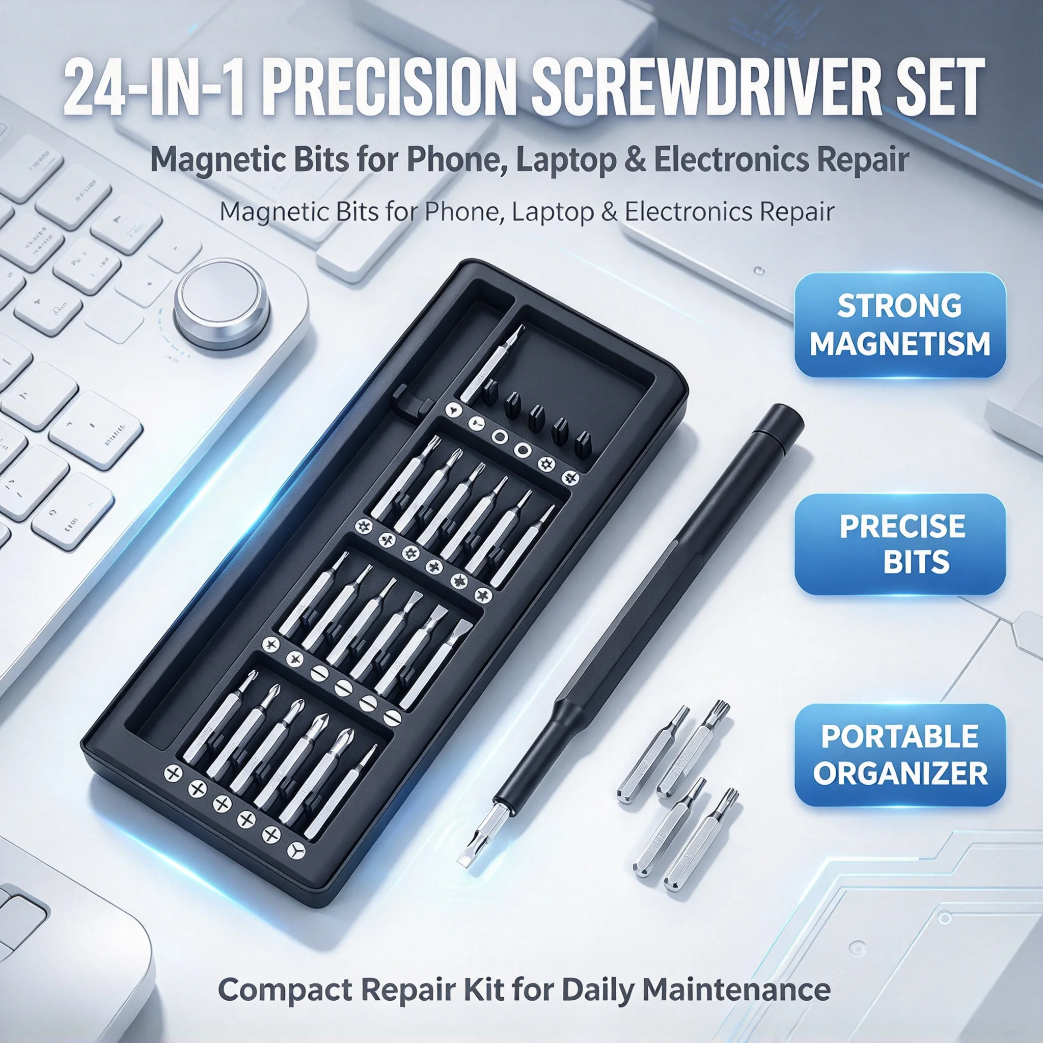 25 in 1 Mini Precision Screwdriver Set, Flat Head Cross Shaped Small Screwdrivers, Magnetic Repair Kit for Electronics Phone PC