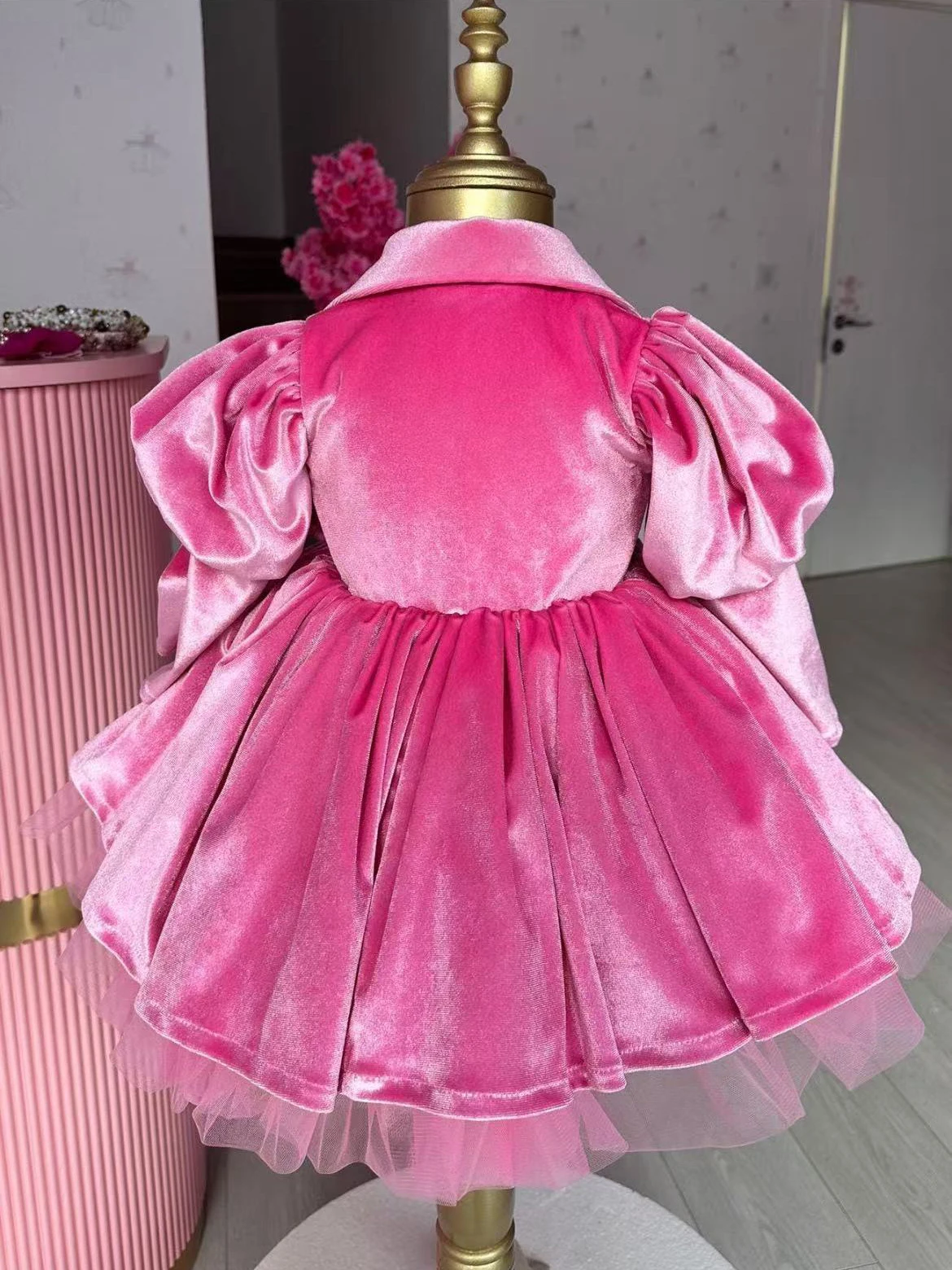 0-12Y Baby Girl Autumn Winter Red Velvet Embroidery Vintage Spanish Princess Ball Gown  Dress for Eid Causal C133