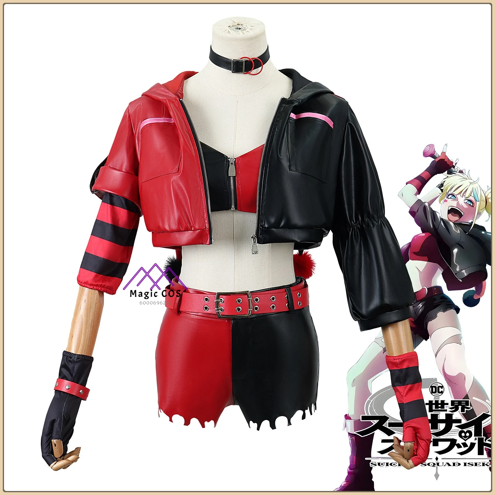 

Hot Anime Harley Quinn Cosplay Complete Set Red Sexy Baseball Jacket Wig Full Accessories Full Set High Quality Anime Clothes