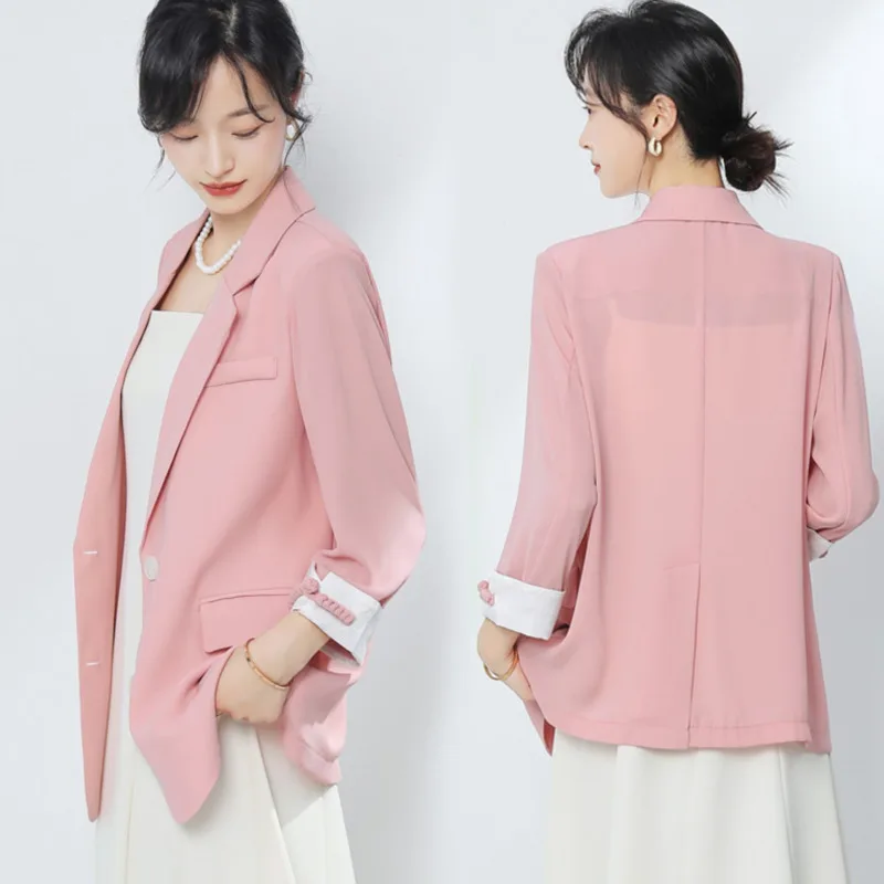 Designer Blazer Vintage Women's Classic Fashion Designer Turn Down Collar Simple Single Button Office Work Coat New