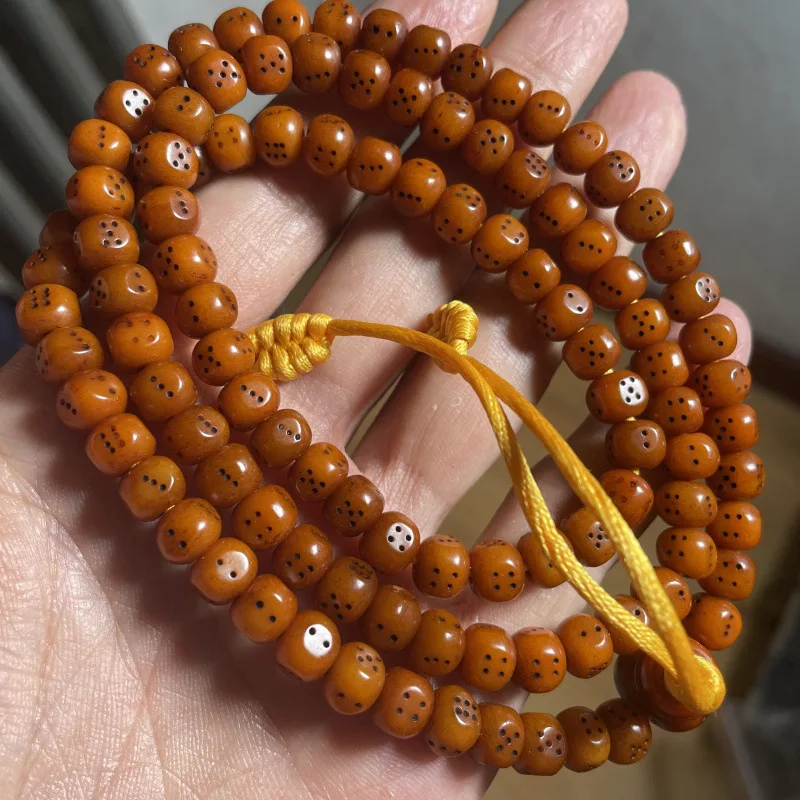 Tibetan original color patina cow bone square - beads, oily 108-bead dice-shaped Buddhist bracelet