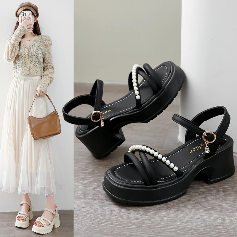 

Женские сандалии на платформе, новинка 2023 года, летние пляжные сандалии с открытым носком и дизайном с одним ремешком