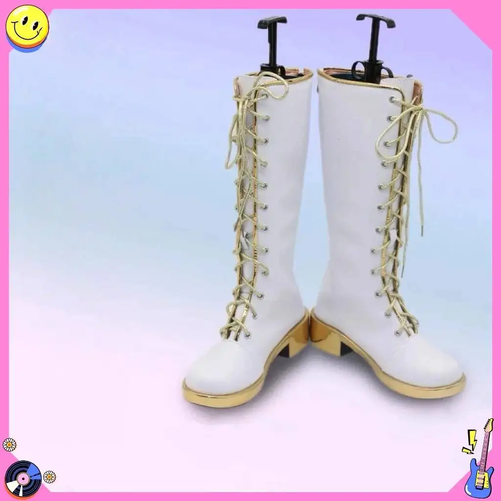 Bottes de cosplay modernes en cuir blanc - Chaussures pour Halloween, Carnaval, Comic Con, jeux de rôle