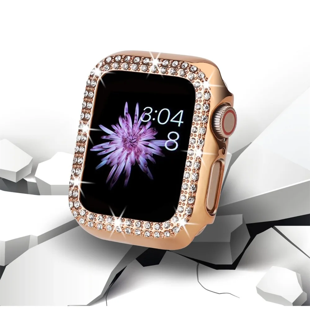 Diamond Case + Leather Strap for Apple Watch 45mm 41mm 44mm 40mm 42mm 38mm Ultra 49mm Women Metal Bracelet iWatch 8 7 6 5 4 3 SE