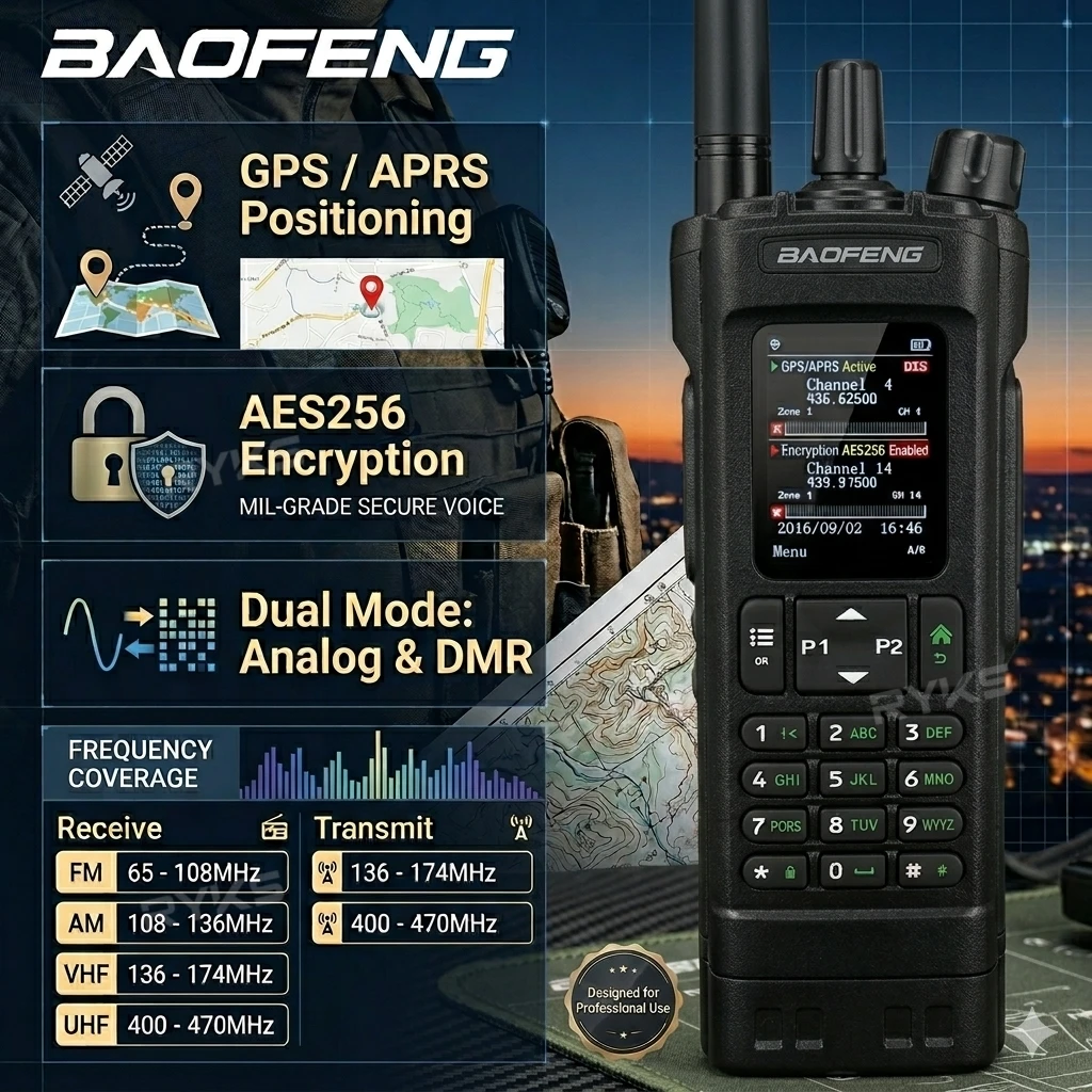 전술 사냥용 바오펑 DM-32UV 듀얼 밴드 DMR 디지털 무전기 10W 고출력 GPS APRS AES256 암호화 장거리 무전기