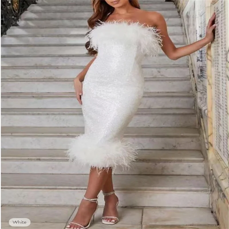 Sheath / Column Tea Length Cocktail Dresses Prom Dresses Evening Gown Ball Gown Sparkle & Shine Sexy Sleeveless Strapless