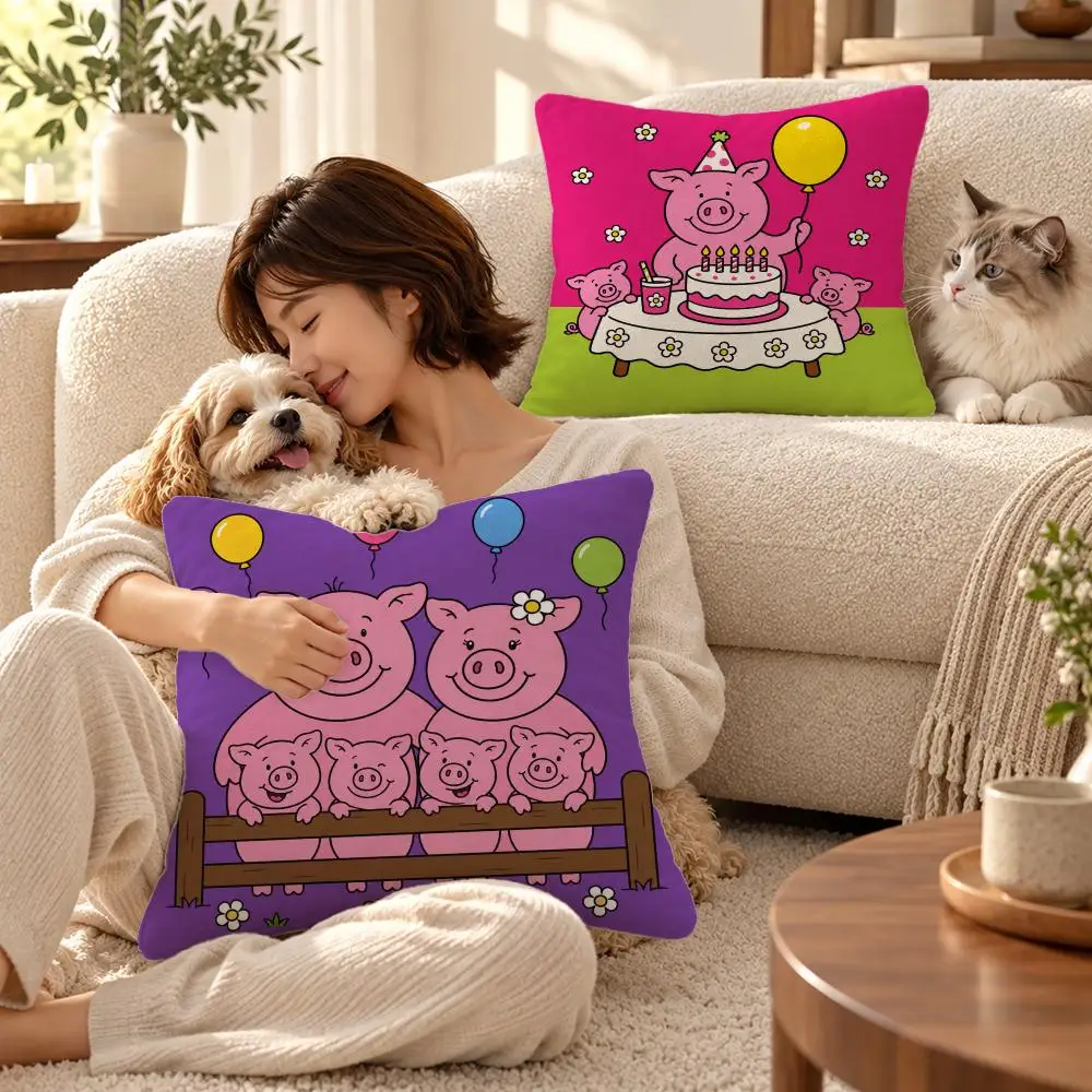 Cute Character Percy Pig Cushion Cover Soft Short Plush Throw Pillowcase Sofa Bedroom Home Decor Holiday Gift
