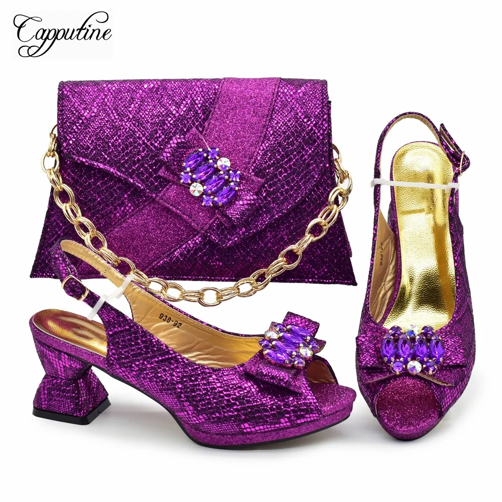 Magenta Women Shoes And Bag Set Luxury African Ladies Summer High Heels Sandals Match With Handbag Clutch Femmes Sandales 938-92