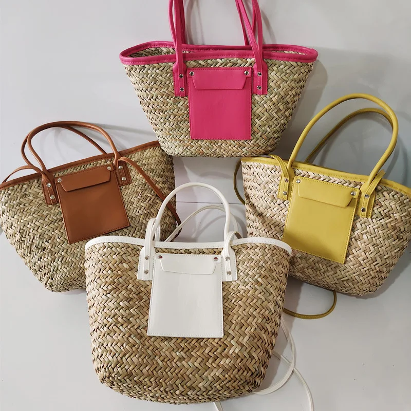 Sommer Strand Tasche Designer Wicker Woven Schulter Umhängetaschen Luxus Casual Große Kapazität Tote Rattan Frauen Große Handtaschen Purs