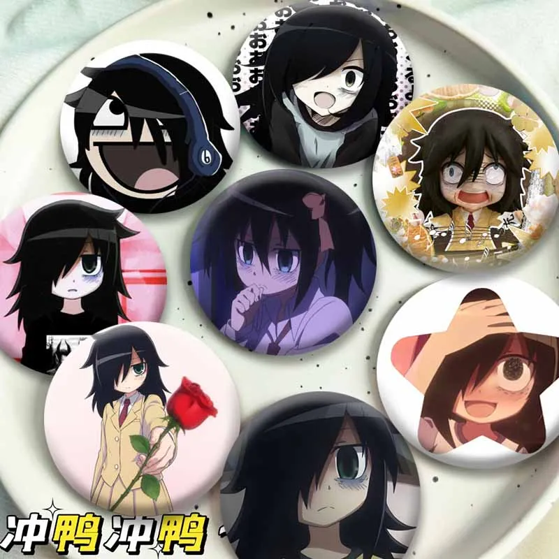Cartoon Emo Girl Watamote Tomoko Kuroki Button Brooch Anime Peripheral Badge Dakimakura Lapel Pins Bag Accessories Friends Gifts