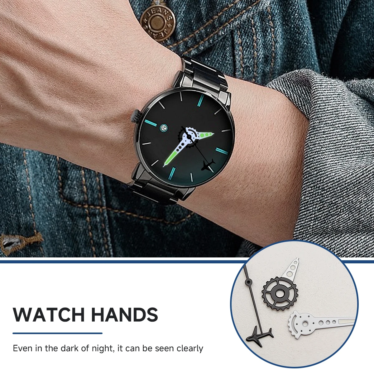 Lancette dell'orologio a forma di ingranaggio Lancette dell'orologio luminose verdi lancette dei secondi per aereo per movimento NH35/34/36/NH70 Strumenti meccanici Ago