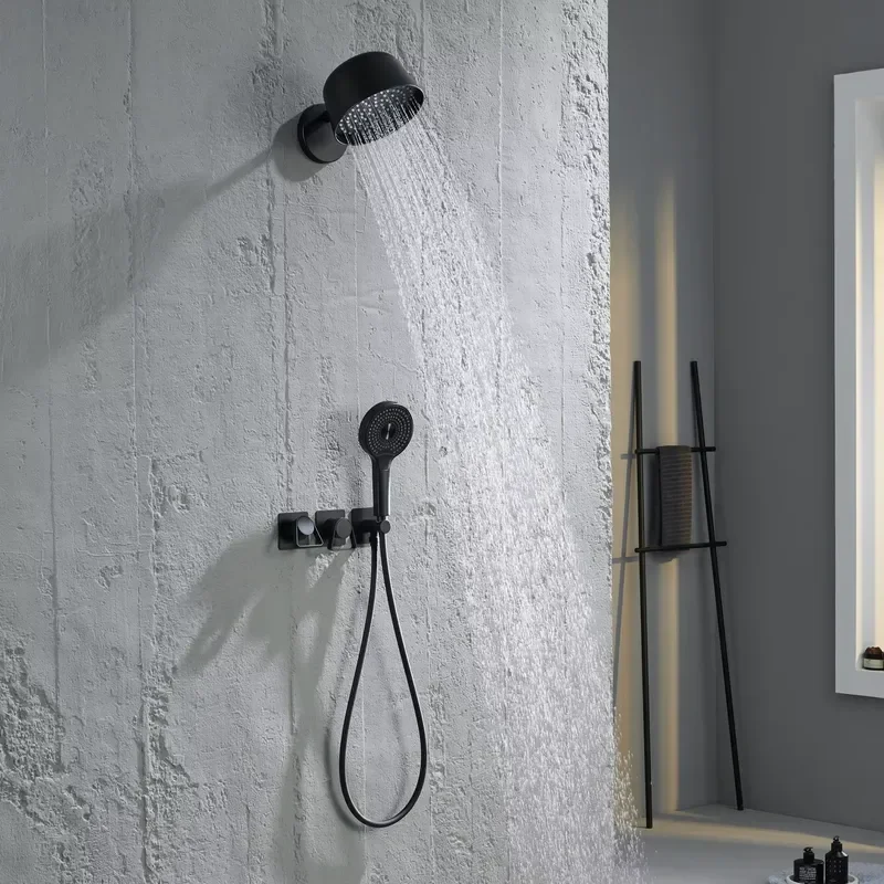 Matte Black High-end Bathroom Brass Multifunctional Concealed Shower Head Set Wall Mounted Embedded Rain Shower System