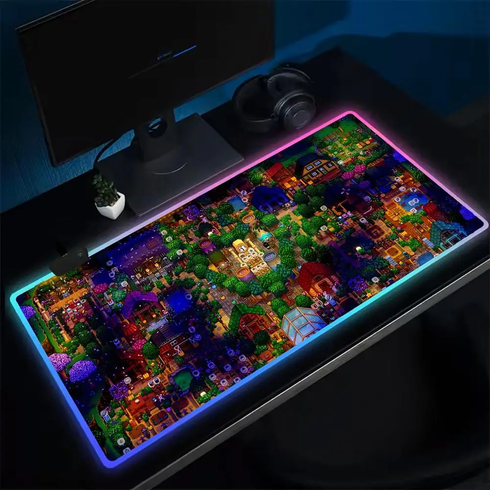 

Super Farmer S-STARDEW VALLEY Mouse Pad Anime Gaming Mouse Pad LED Table Pads Backlit Rubber Desktop XXL Mousepad RGB Desk Mats