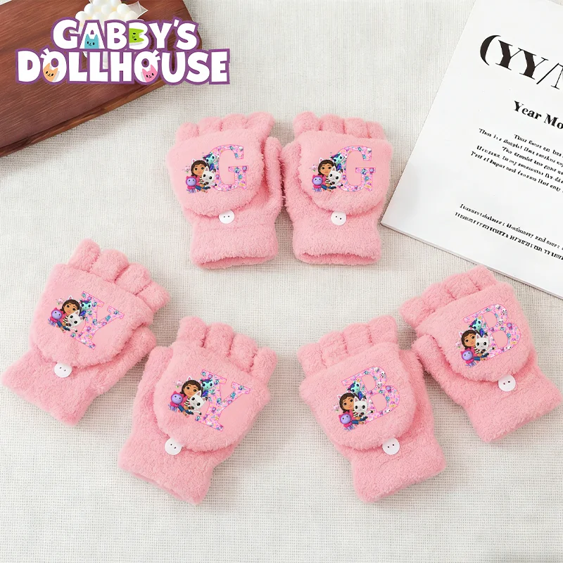 

Перчатки-митенки Gabby Dollhouse с откидным верхом и принтом A-Z, розовые, зимние, теплые, модные, для девочек, милые, подарки на день рождения