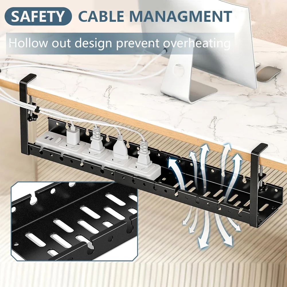 ใต้โต๊ะชั้นวางสายเคเบิลโลหะแบบพับเก็บได้ตะกร้าถาดสายเคเบิล Heavy Duty Wire Management Rack สําหรับสายไฟ Power Strip