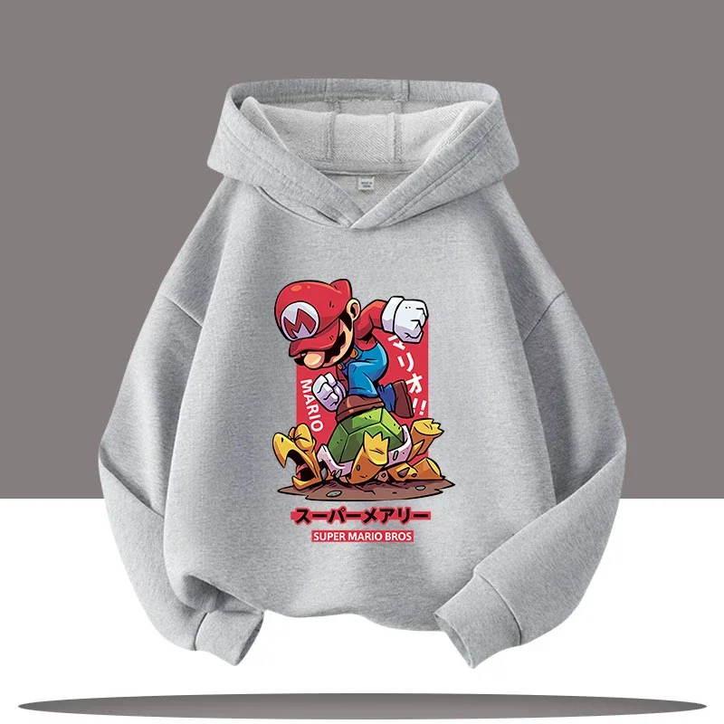 

Mario game cartoon print, girls' casual top for boys' sports shirt New fall and winter style children's hooded sweatshirt with