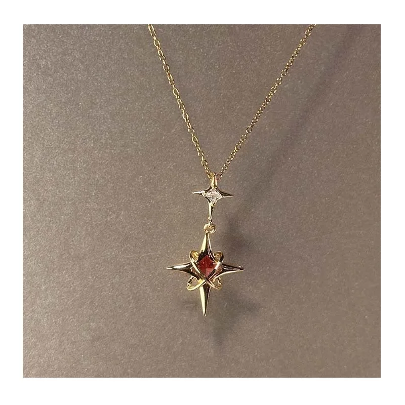 

Pink Zirconium Beautiful Girl Cross Star Necklace Women's Light Luxury Temperament High-end Jewelry Niche Versatile Collarbone C