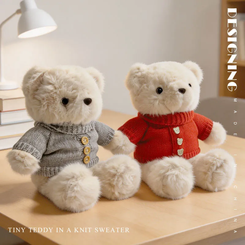 Cute Bear in Knit Sweater Soft Plush Stuffed Animal Toy 3 Styles Available Warm Cozy Gift Choice Removable Sweater 26cm