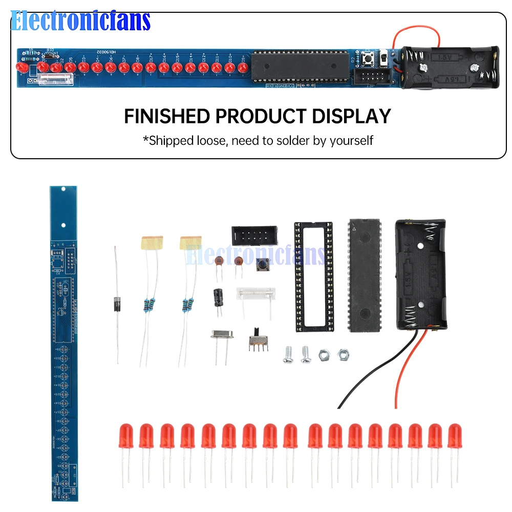 16-bit LED Display Light Bar Shaker DIY Electronic Product Kit Soldering Learning DIY Loose Parts AT8951 Series Microcontroller