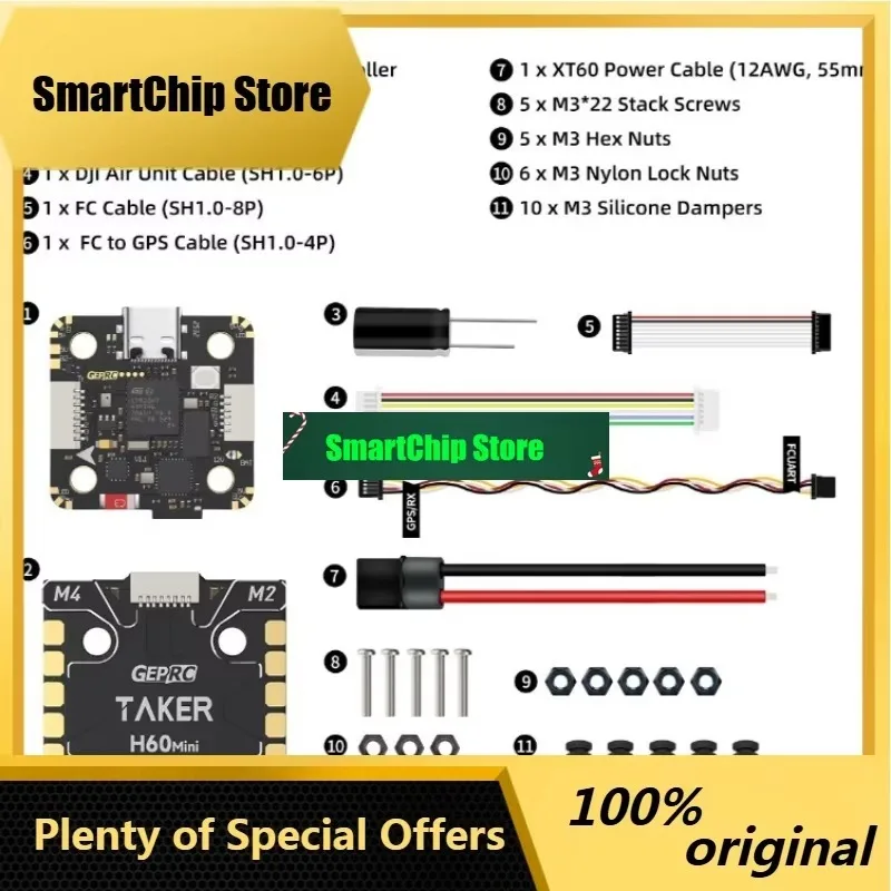 SmCpGEPRC TAKER H743 MINI 32Bit 60A STACK, Dual BEC 5V3A/12V2.5A, 16M Blackbox Built-in Barometer & Bluetooth