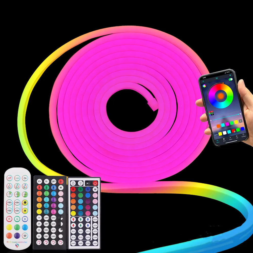 Neon LED Tape Light Strip Tuya WIFI Smart RGB Flexible Music Silicone Waterproof Rope IP67 12V APP Bluetooth Voice Control Lamp
