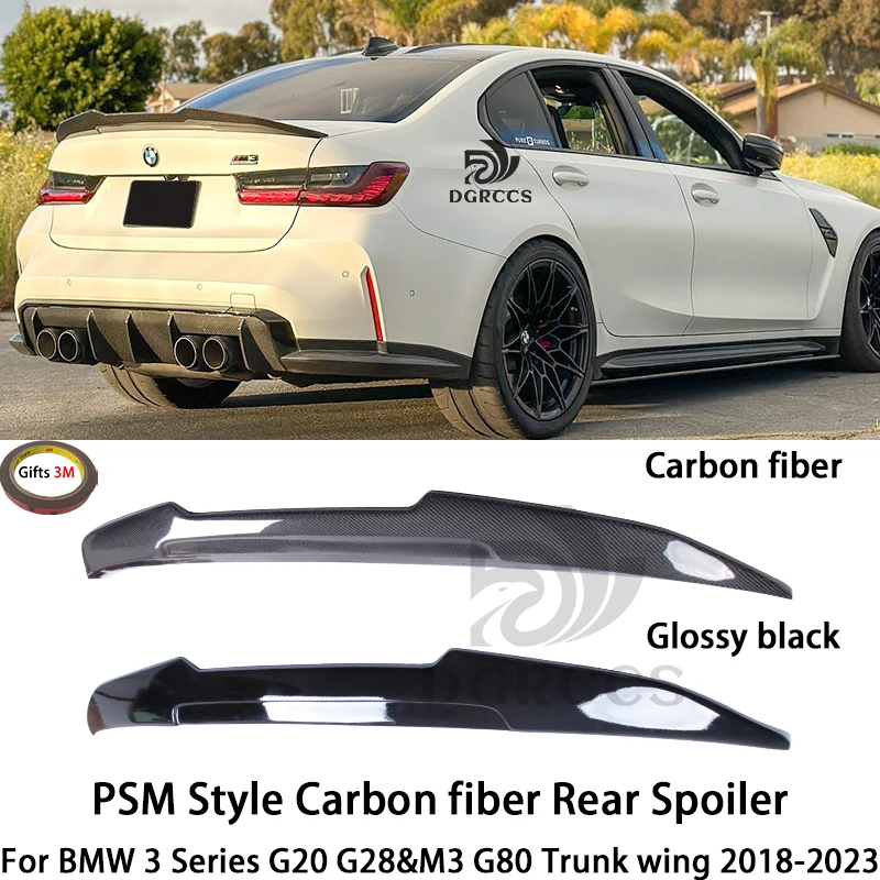 For BMW 3 Series G20 G28&M3 G80 PSM Style Carbon fiber Rear Spoiler Trunk wing 2018-2023 Carbon fiber Glossy black